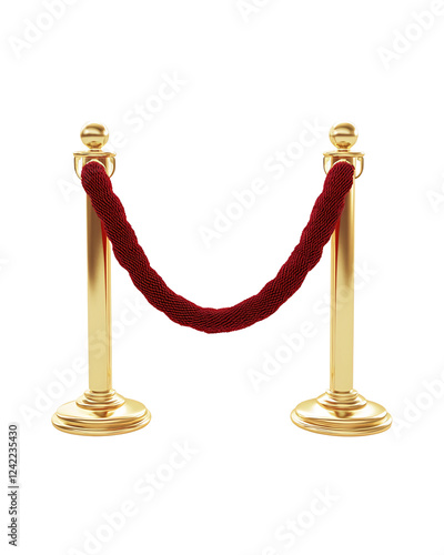 Gold stanchions with velvet rope event entrance red carpet background. VIP access isolated on transparant or white background. Generative ai