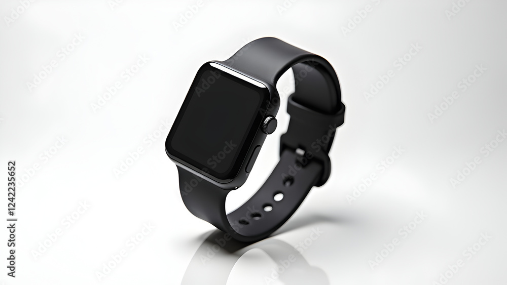 Smartwatch with black band on white background Smartwatch with black band on white background