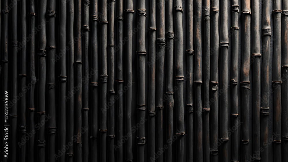 Fototapeta premium Dark bamboo wall texture with vertical alignment