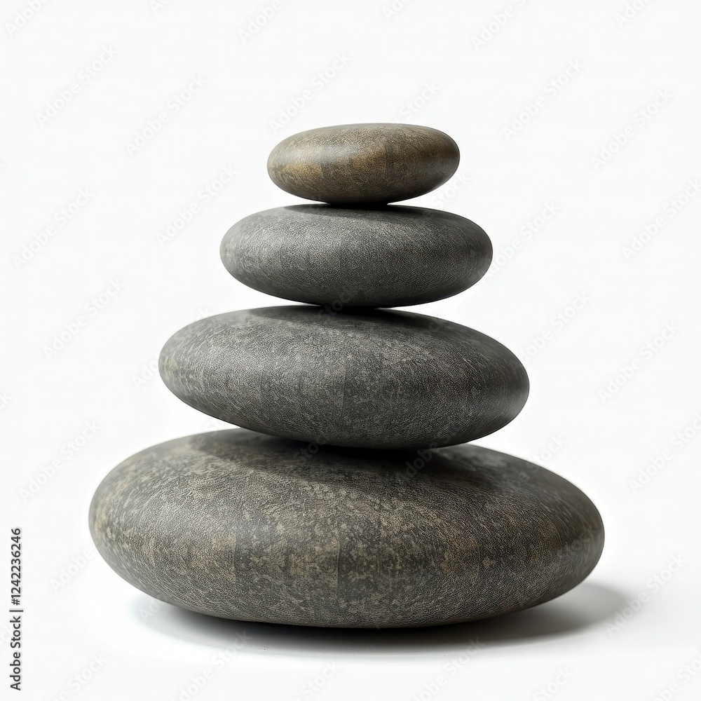 Stack of Varying Gray Pebbles Against a White Background Stack of Varying Gray Pebbles Against a White Background