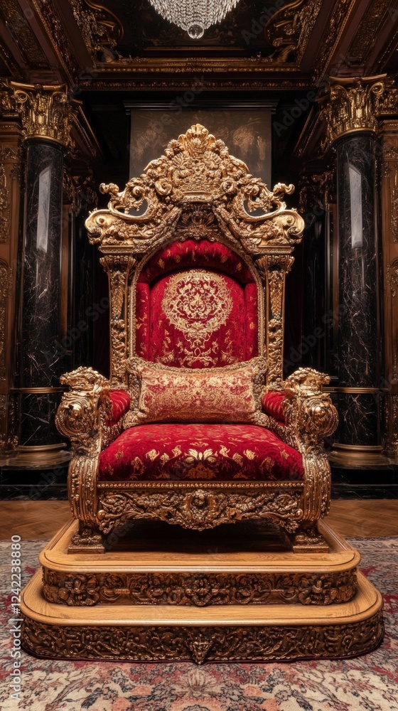 Opulent Golden Throne in Grand Palace Interior. Opulent Golden Throne in Grand Palace Interior.