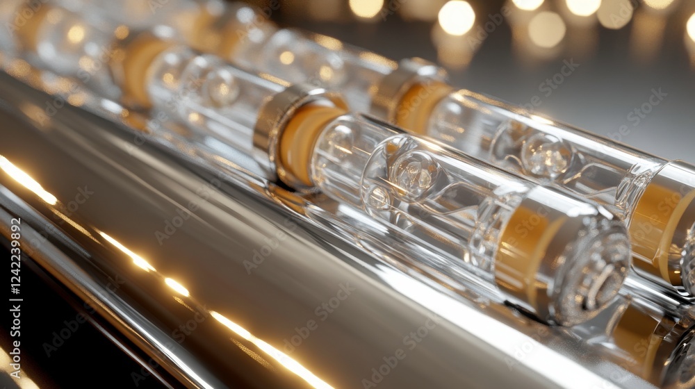 Naklejka premium Close-up of Transparent Vacuum Tubes on Shiny Metallic Surface