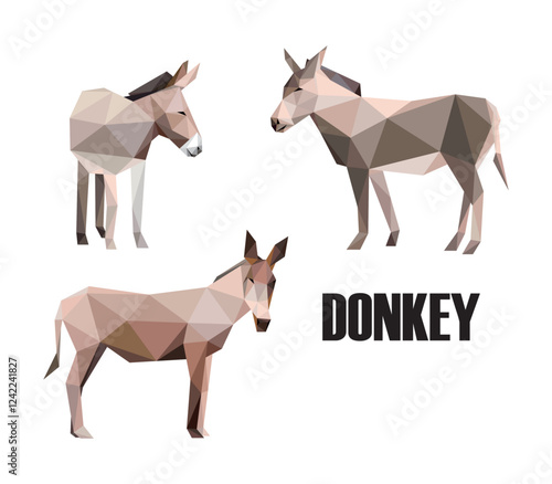 Donkey Polygon Illustration Vector. Vector Set of Low Poly Abstract Donkey Horse. Donkey Abstract Triangle Vector Logo Collection.