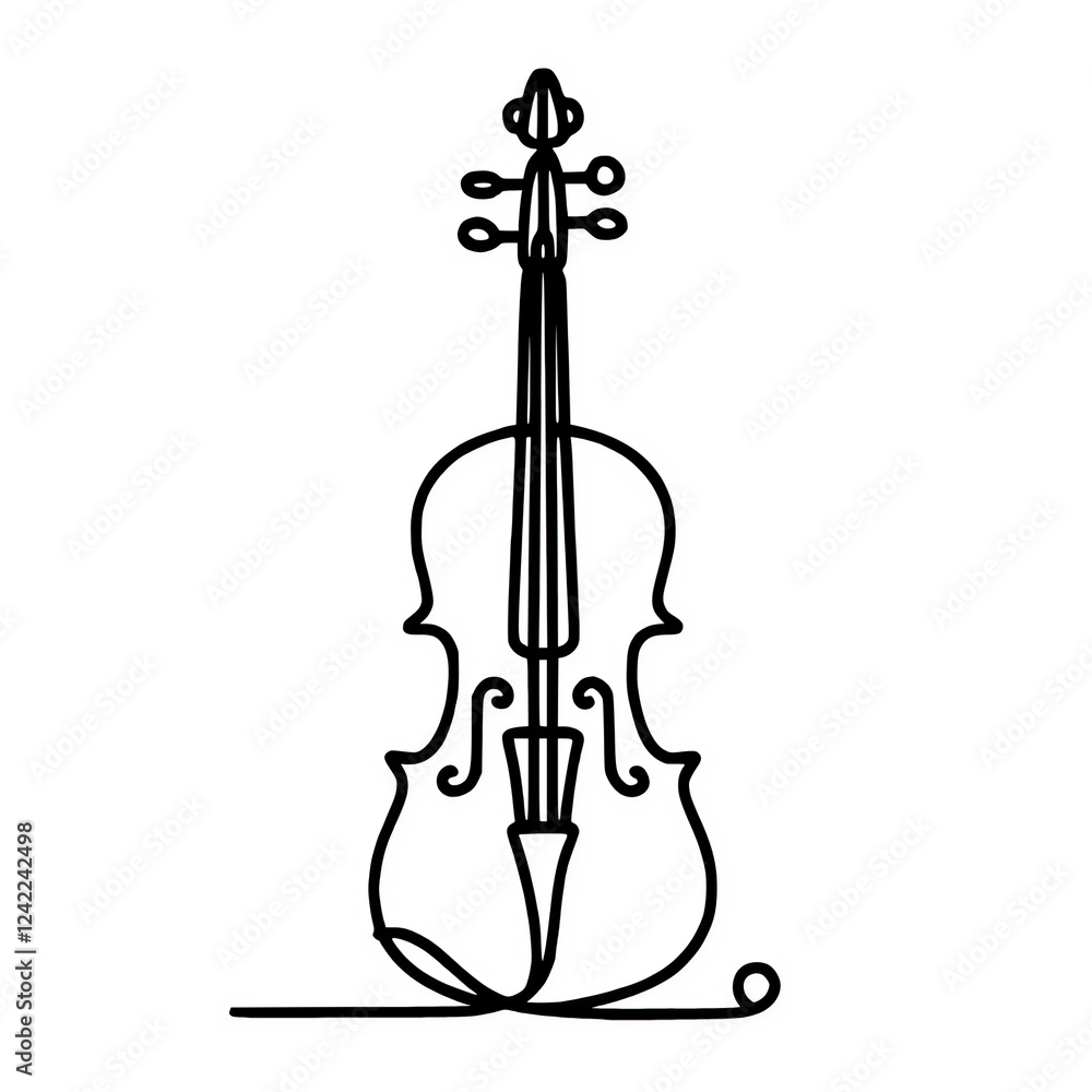 Fototapeta premium Line illustration of a fiddle musical instrument