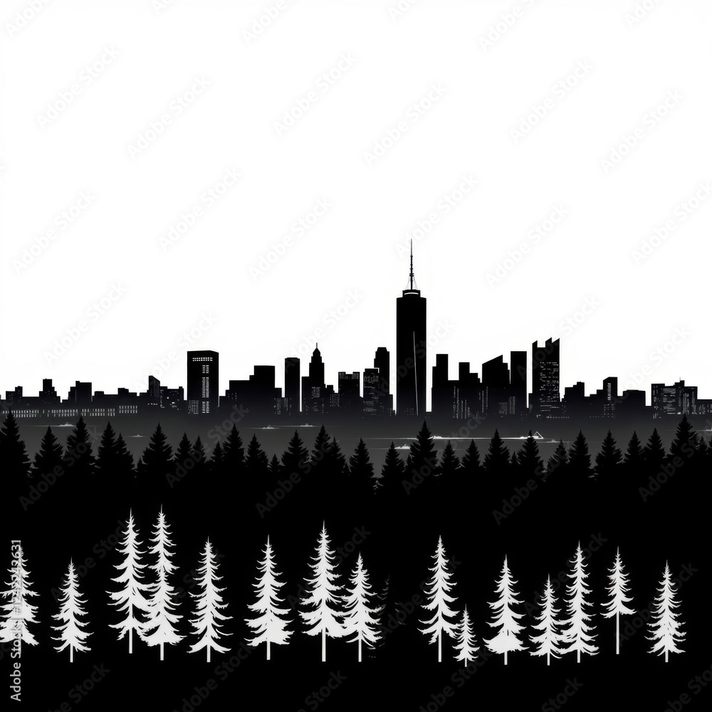 Naklejka premium Excavator silhouette against a vibrant city skyline at sunset skyline silhouette 