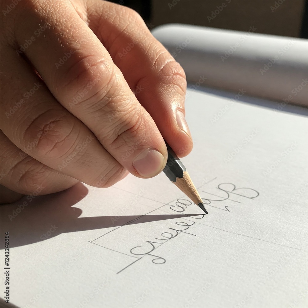 closeup hand writing with pencil on paper notebook in natural light closeup hand writing with pencil on paper notebook in natural light
