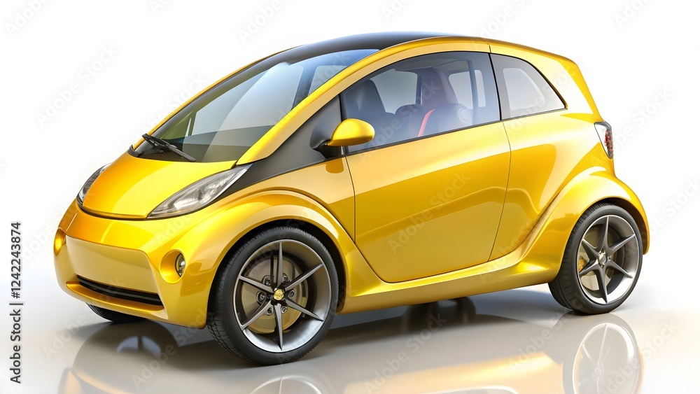Yellow electric car on a white background Yellow electric car on a white background