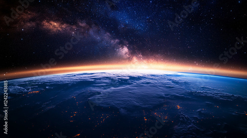 Wallpaper Mural Breathtaking satellite perspective of Earths curvature, highlighting the golden atmospheric glow against the vast deep space background Torontodigital.ca
