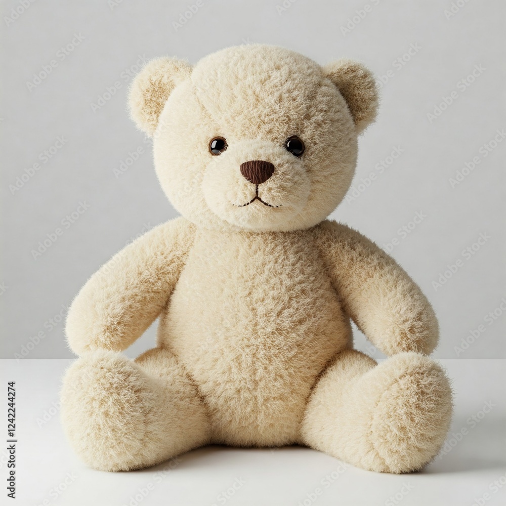 Obraz premium cute white teddy bear sitting on white background with big fuzzy feet