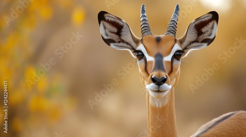 A beautiful impala looking at the camera in National Park. Animal World Wildlife Day photography concept.