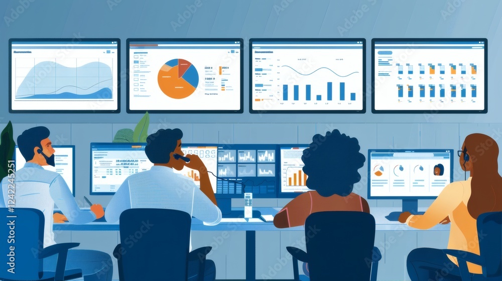 Team Analyzing Data with Charts and Graphs in Modern Office Setting Team Analyzing Data with Charts and Graphs in Modern Office Setting