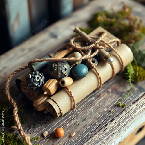 vintage still life with a book and compass photo