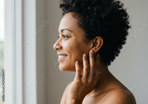 美しい40代ポリネシア系女性の横顔ポートレート,美容,エステ