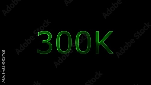 300k Neon Text Animation on Black Background.  thank you social network subscribers. celebration of 300k followers subscriber thank you congratulations animation . Thank you 300k followers numbers. photo