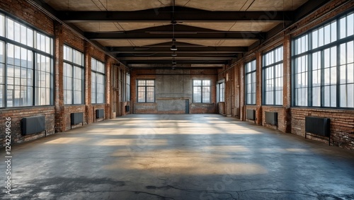 Wallpaper Mural Spacious industrial room featuring large windows and concrete floor Torontodigital.ca
