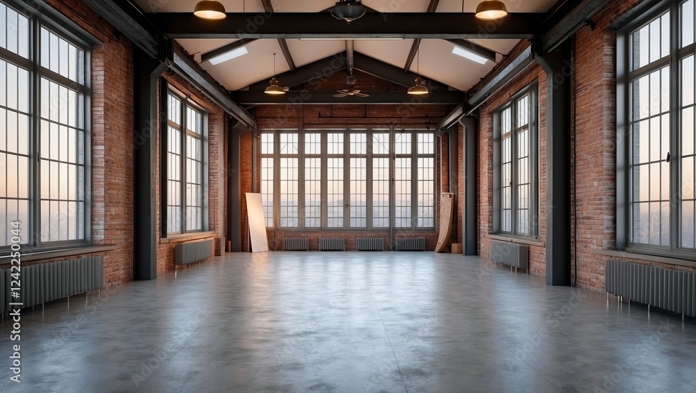Spacious modern industrial loft with soft natural light Spacious modern industrial loft with soft natural light