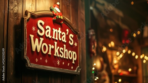 Santa's Workshop sign on wood.