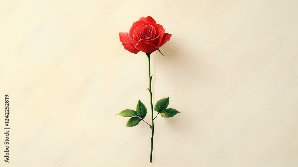 A Single Red Rose Stem and Leaves A Single Red Rose Stem and Leaves