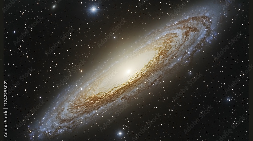 Fototapeta premium A stunning spiral galaxy illuminated against a backdrop of stars.