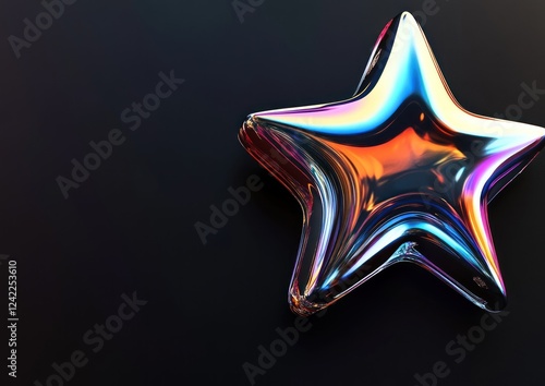 Iridescent star on black background.