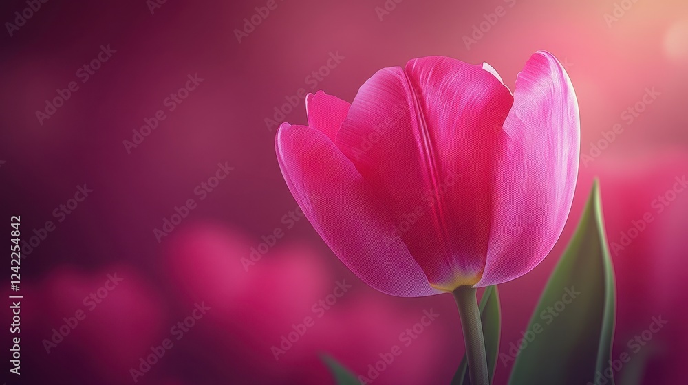 Obraz premium A Single Pink Tulip Flower Blooming Beautifully