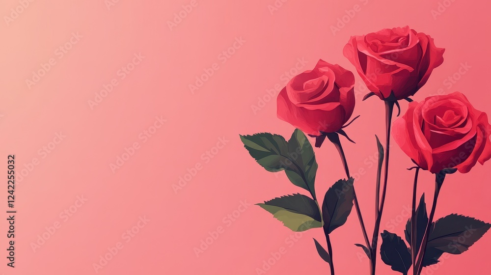 Three Red Roses on a Pink Background Three Red Roses on a Pink Background