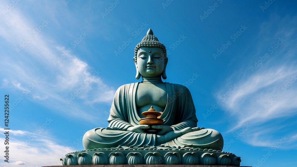 Fototapeta premium Tranquil buddha statue under a clear blue sky