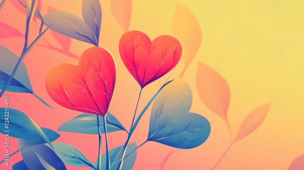 Fototapeta premium Heart shaped leaves bloom on vibrant plant stems