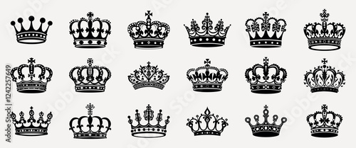 Elegant vintage crown isolated illustration, vector set