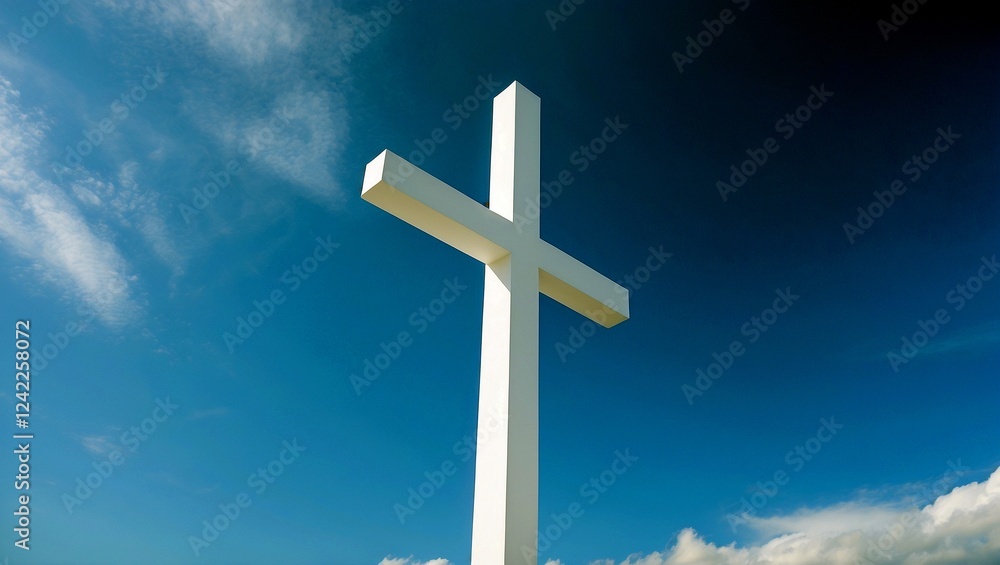 White cross against blue sky symbolizing purity White cross against blue sky symbolizing purity