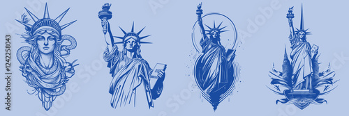 Artistic Liberty Statue Illustrations, vector element set