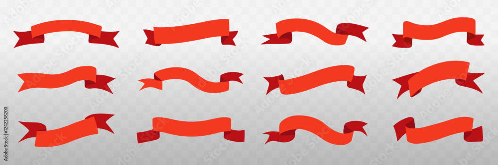 Vibrant red ribbon banners collection, vector element set Vibrant red ribbon banners collection, vector element set