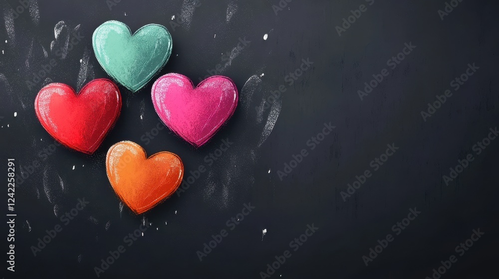 Obraz premium Colorful hearts on a dark background showing love