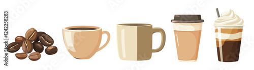 Coffee varieties in illustration, vector element set