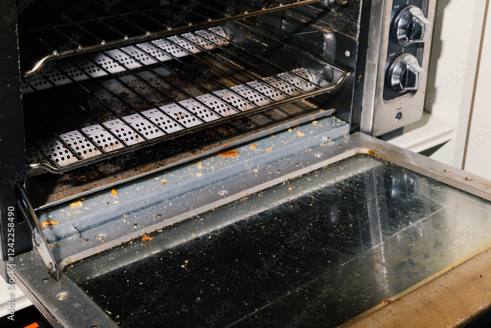Dirty Toaster Oven with Crumbs Dirty Toaster Oven with Crumbs