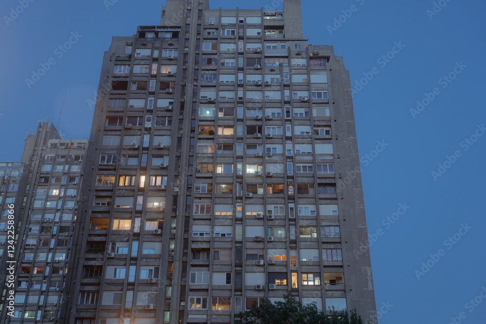 Brutalism Soviet architecture buildings in New Belgrade Block district