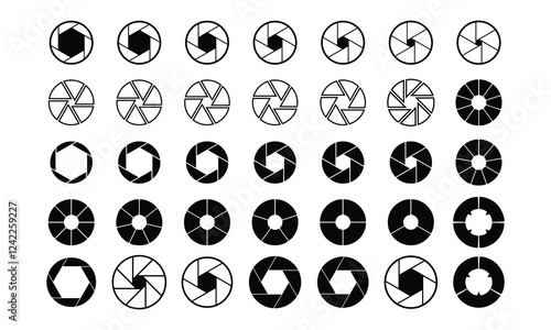 Camera lens diaphragm. Set photo camera lens diaphragm. Diaphragm icon, photography symbol vector illustration