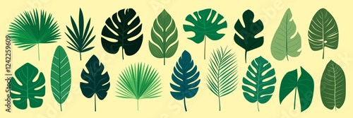 Tropical leaves vector illustration, isolated vector set