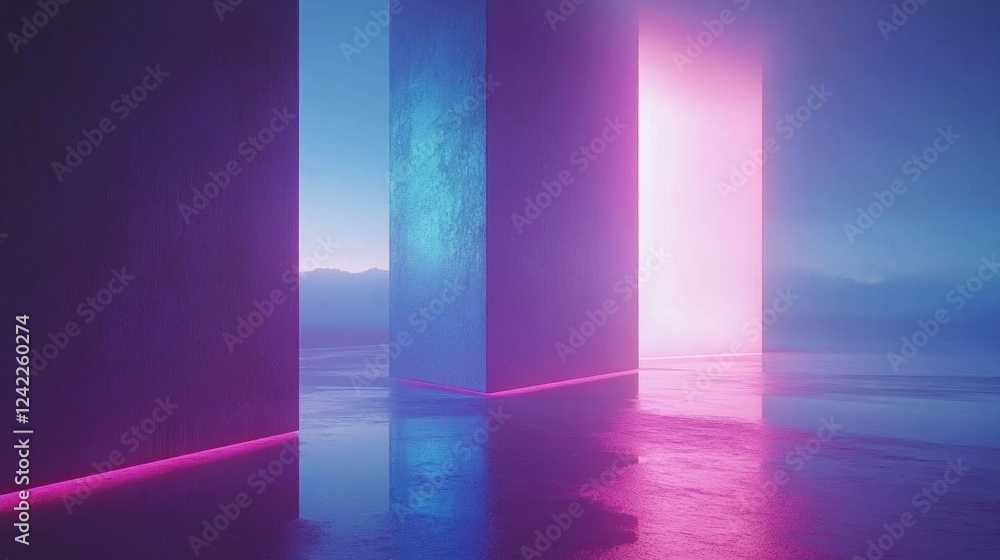 Neon light in futuristic room. Neon light in futuristic room.