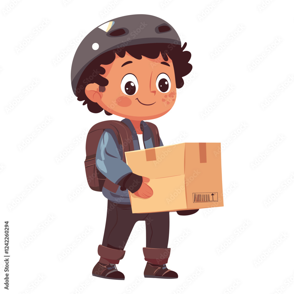 Delivery man cartoon illustration package child vector Delivery man cartoon illustration package child vector