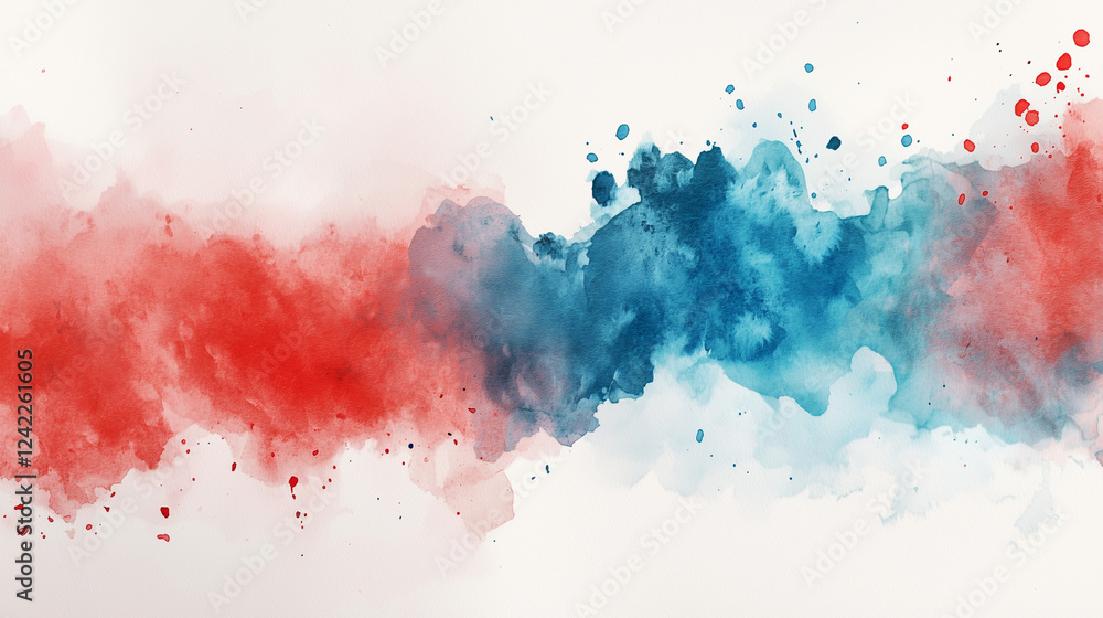 abstract dynamic burst of blue and red colorful watercolor background 4th july background