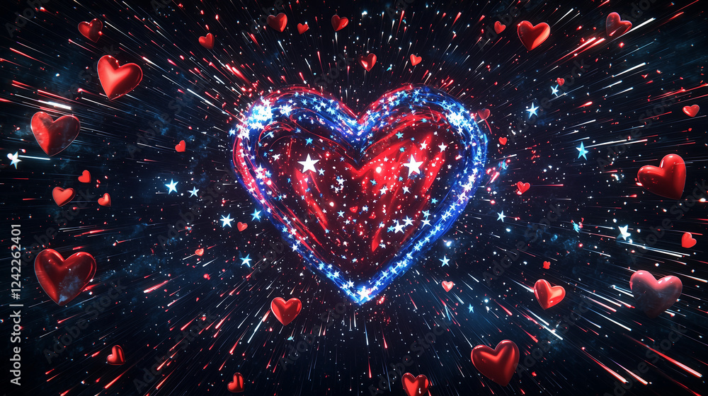burst of red white on blue independence day background a dynamic heart shape