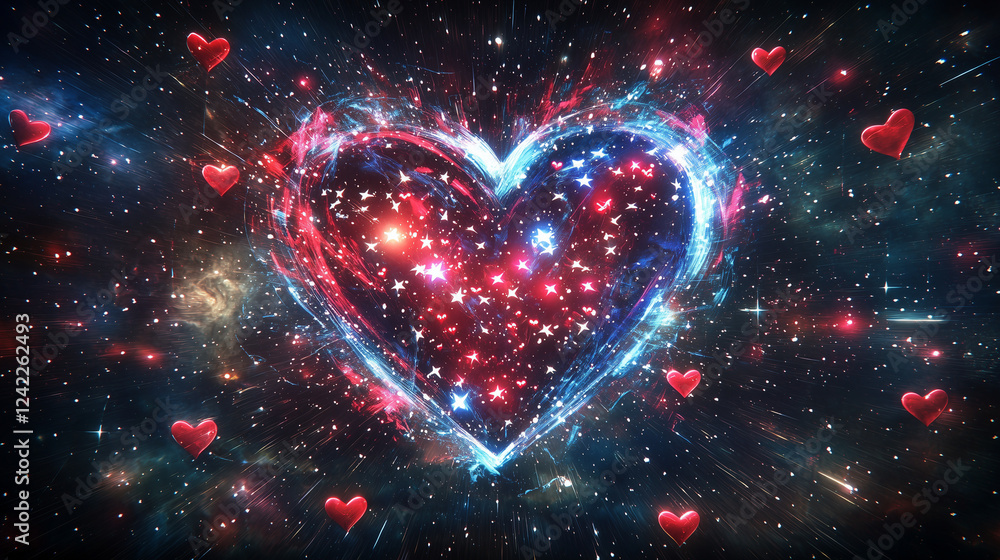 burst of red white on blue independence day background a dynamic heart shape