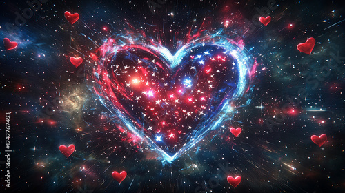 Obraz na płótnie burst of red white on blue independence day background a dynamic heart shape w salonie