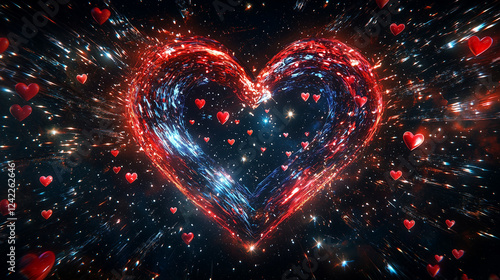 Obraz na płótnie a dynamic heart shape burst of red white on blue independence day background w salonie