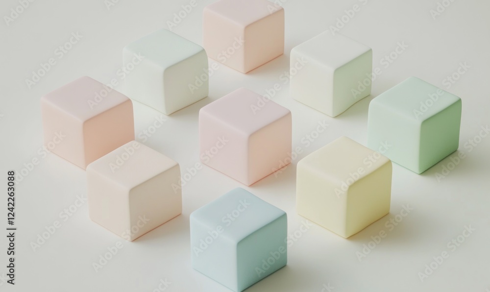 Pastel cubes arranged in a grid pattern on a white background. Pastel cubes arranged in a grid pattern on a white background.