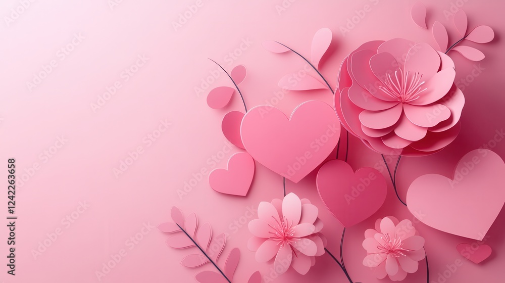 Valentine's Day card with hearts paper cut style on a pink background. Valentine's Day card with hearts paper cut style on a pink background.