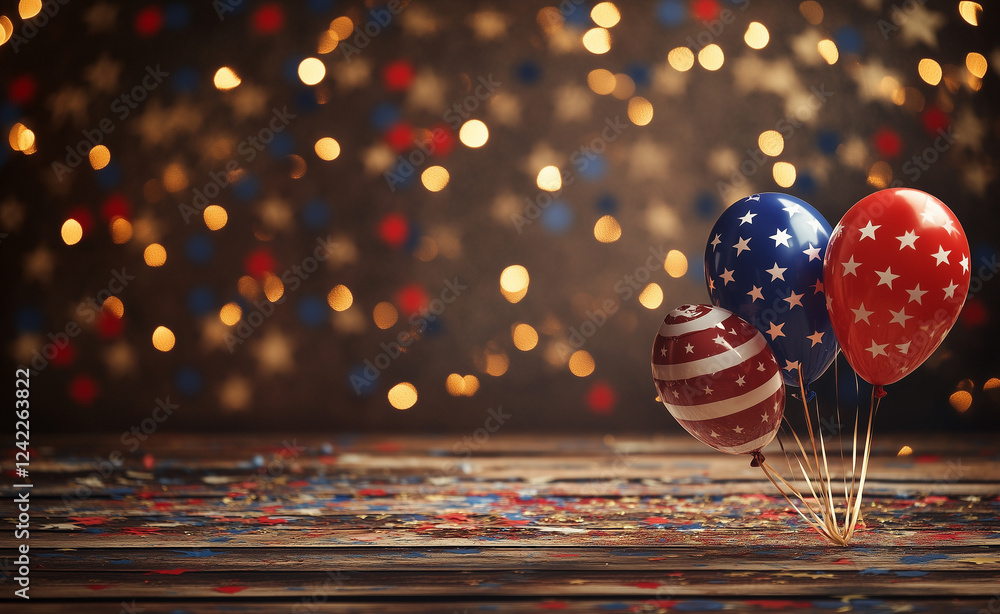 a festive background with balloon and confetti independence day background