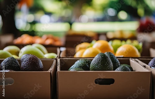 Farm market avocados, citrus, apples, outdoor photo