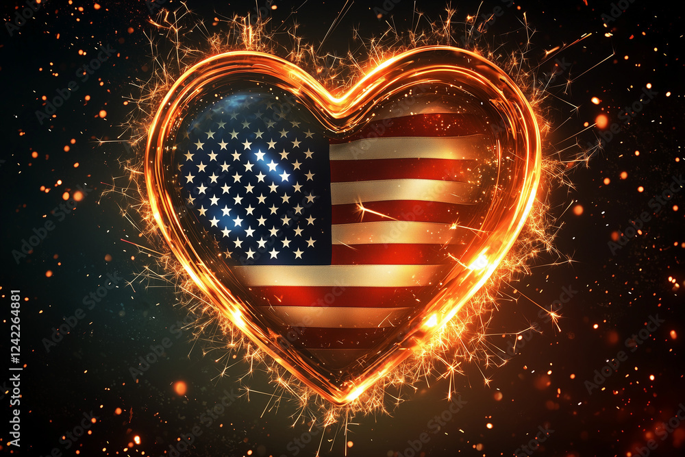 patriotic day glowing heart with stars american flag in heart